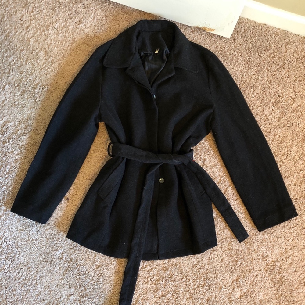 Black Peacoat with Waist Tie